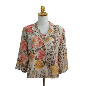Christina Hope 100% Silk Shell 2 Piece Jacket & Top Women's Large Floral Modest